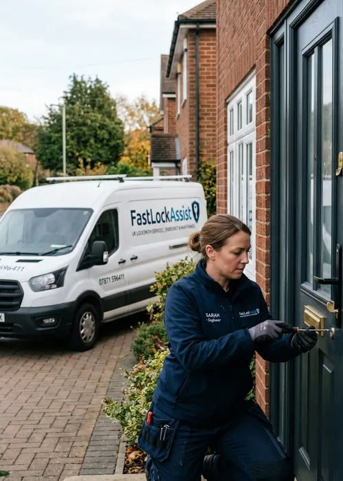 Professional locksmith engineer at work