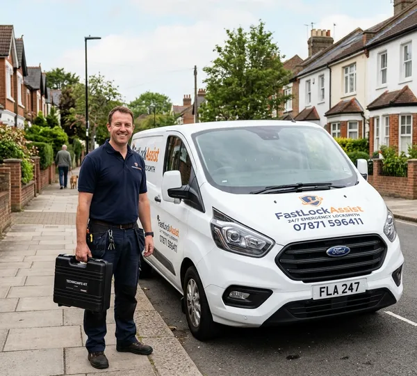 FastLockAssist engineer fitting a high-security lock on a front door